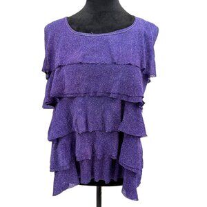 2/$18 SALE! Chicos Metallic Tank Top Womens XL Ruffle Tiered Purple Work‎ Party